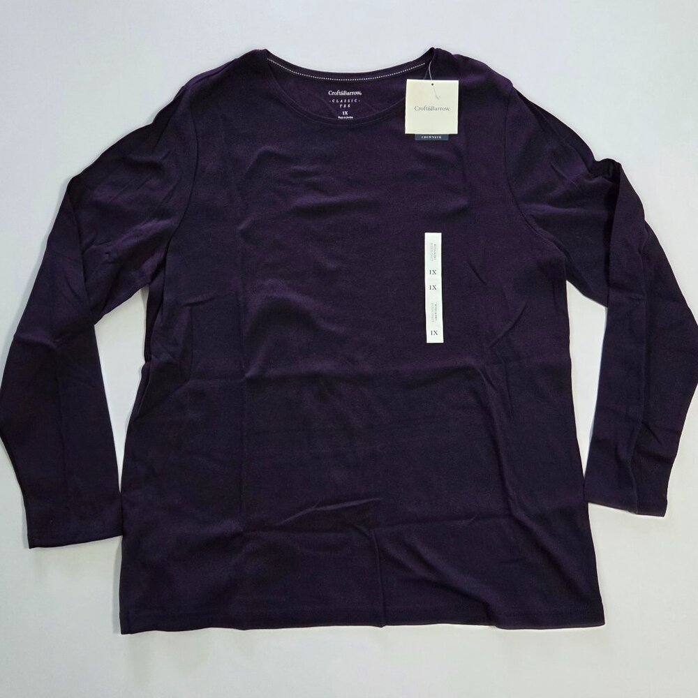 Croft & Barrow Purple Long Sleeve Classic Crewneck Top, 1X, NWT